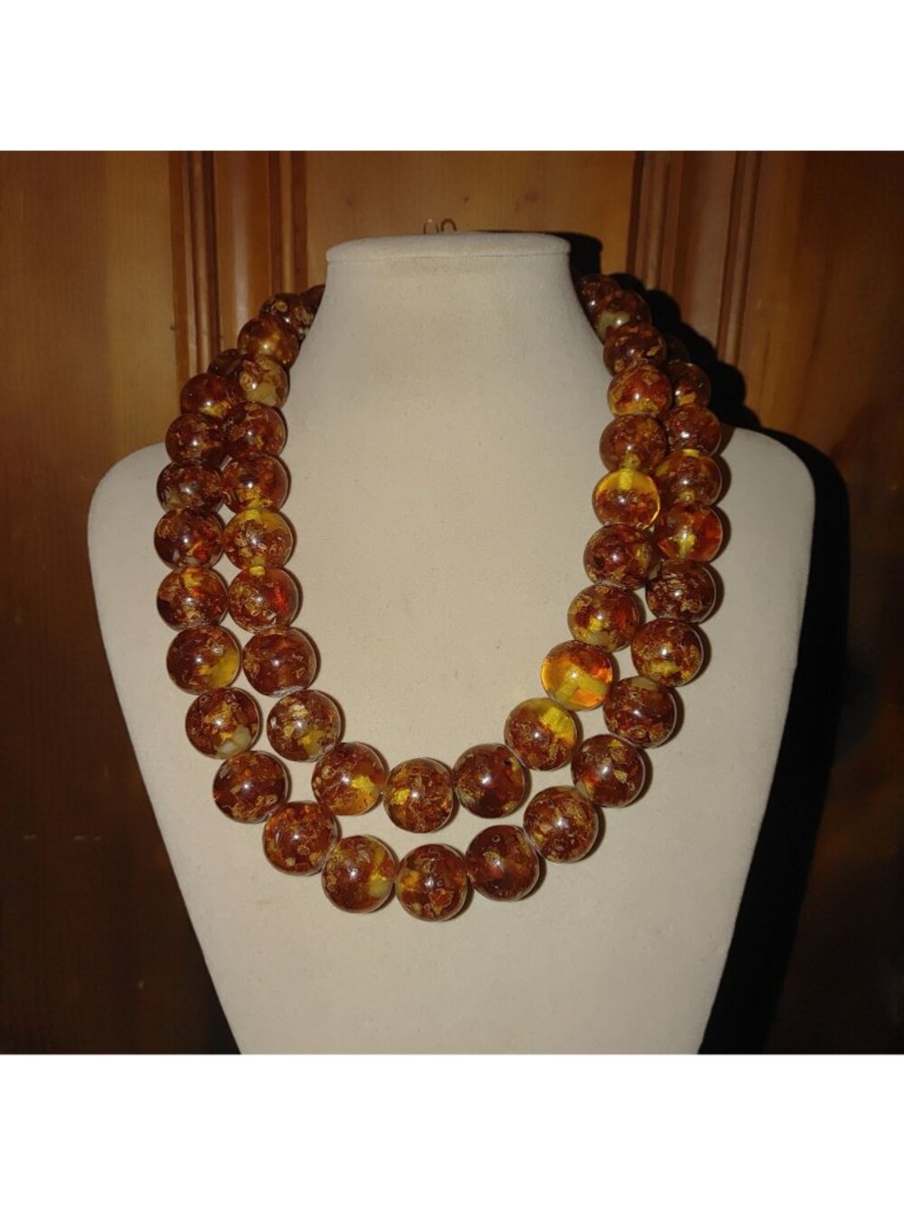 Double Strand Amber Bead Necklace Vintage Sterling Silver Clasp 206g 15mm Beads - Picture 14 of 16
